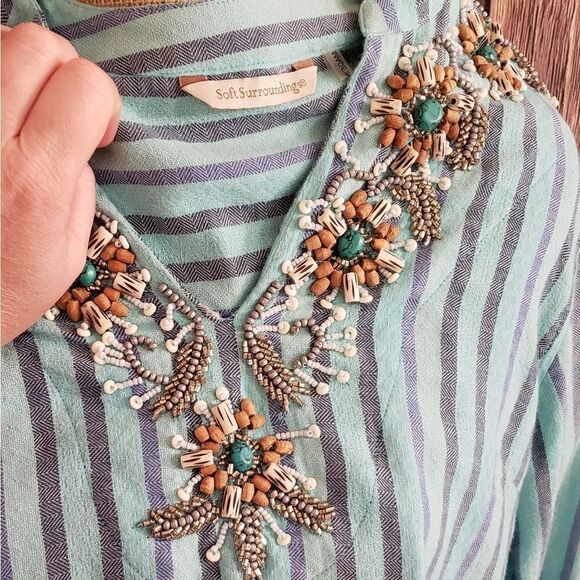 Soft Surroundings Beaded Embellished Top with pockets, Size PXS - Picture 12 of 15